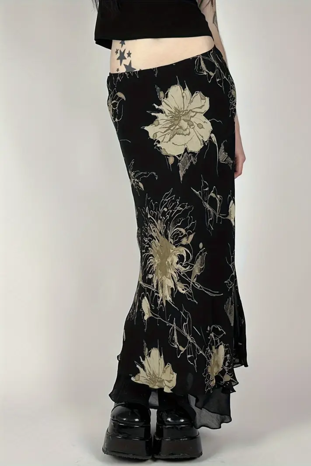 Cutenew | Women's Floral Mesh Skirt | Maxi