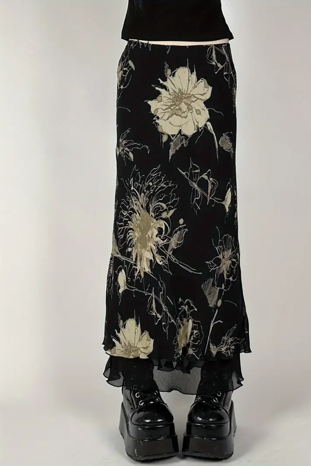 Cutenew | Women's Floral Mesh Skirt | Maxi