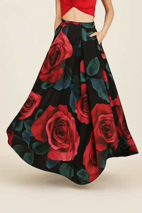 Bohemian Yellow Floral Skirt | Women's High Waist A-Line Skirt | Maxi