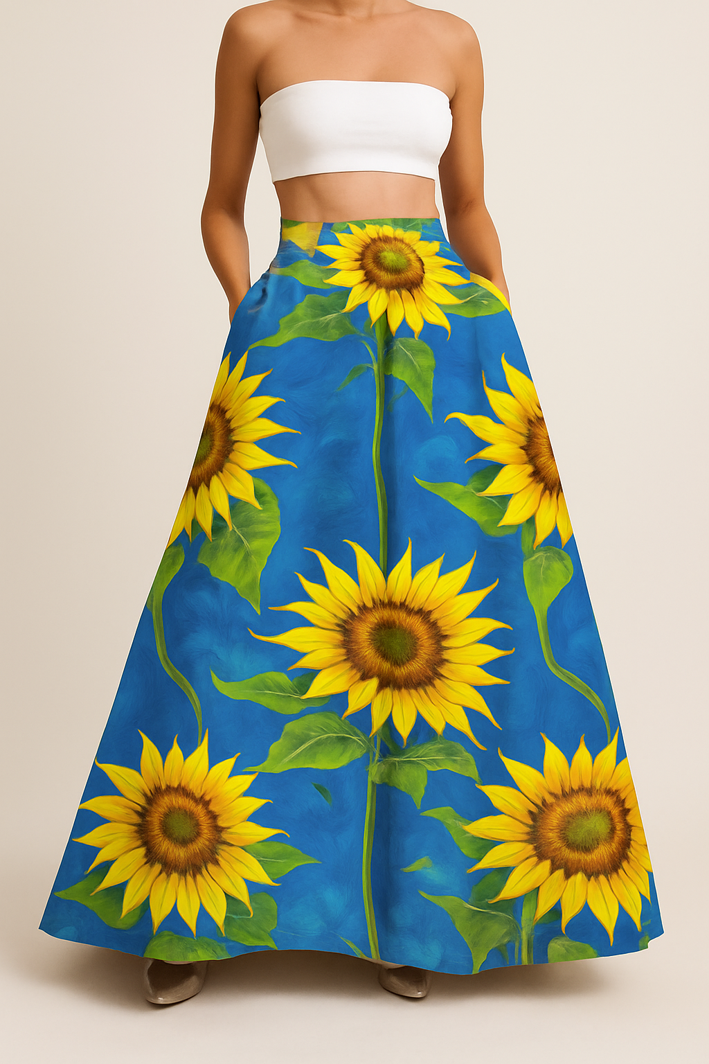Bohemian Yellow Floral Skirt | Women's High Waist A-Line Skirt | Maxi