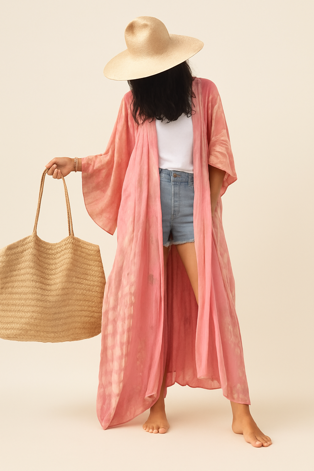 Pink Hooded | Women's Loose Print Cardigan | Lightweight Summer