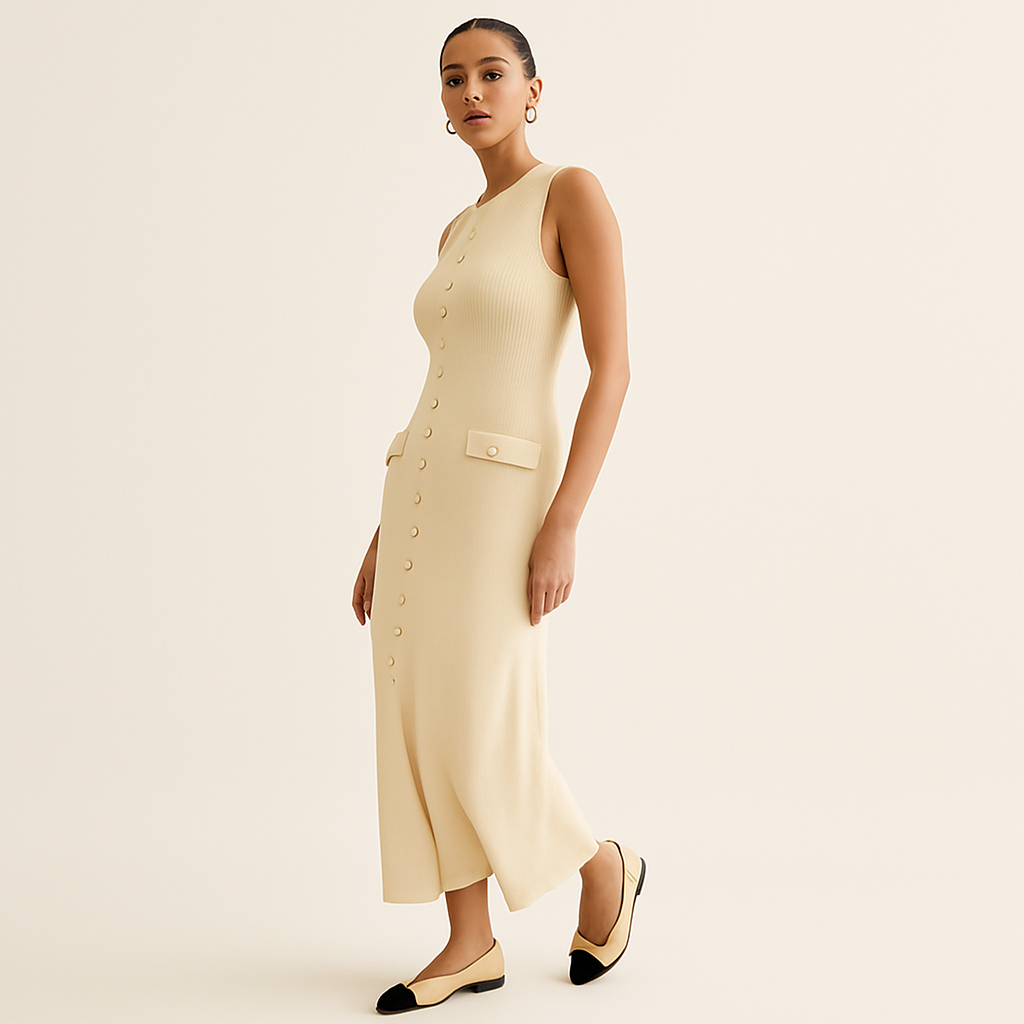 Knitted Button Dress | Women's Sleeveless Party Dress | Maxi