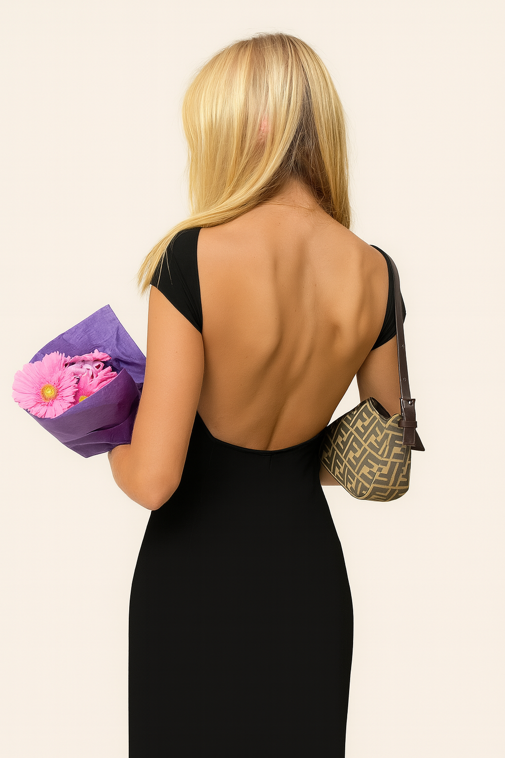 BOOFEENAA | Women's Short Sleeve Backless Evening Dress | Maxi