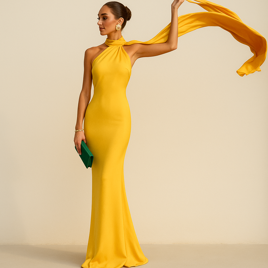 Stylish | Women’s Glossy Halter Party Dress | Maxi