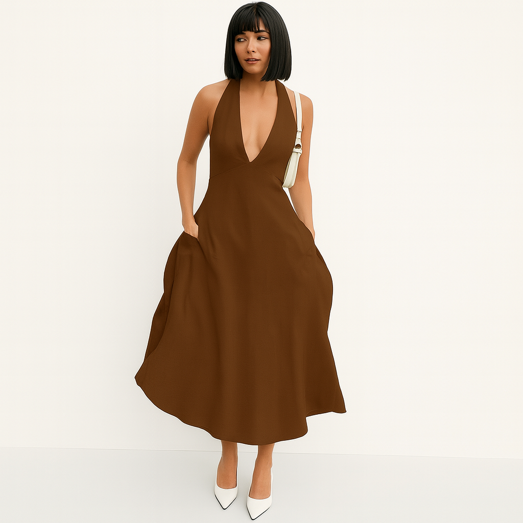 Talenza | Women's Backless Deep V Halter Party Dress | Maxi