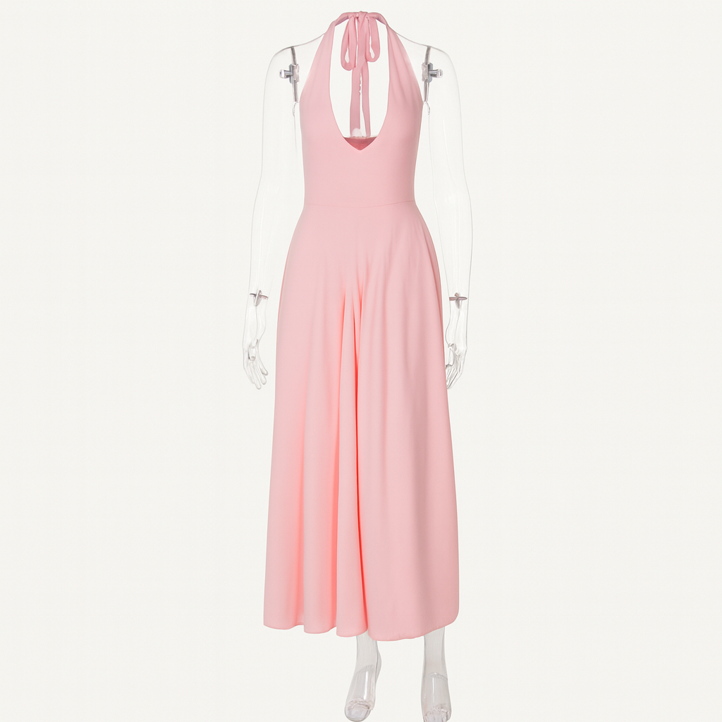 Talenza | Women's Backless Deep V Halter Party Dress | Maxi