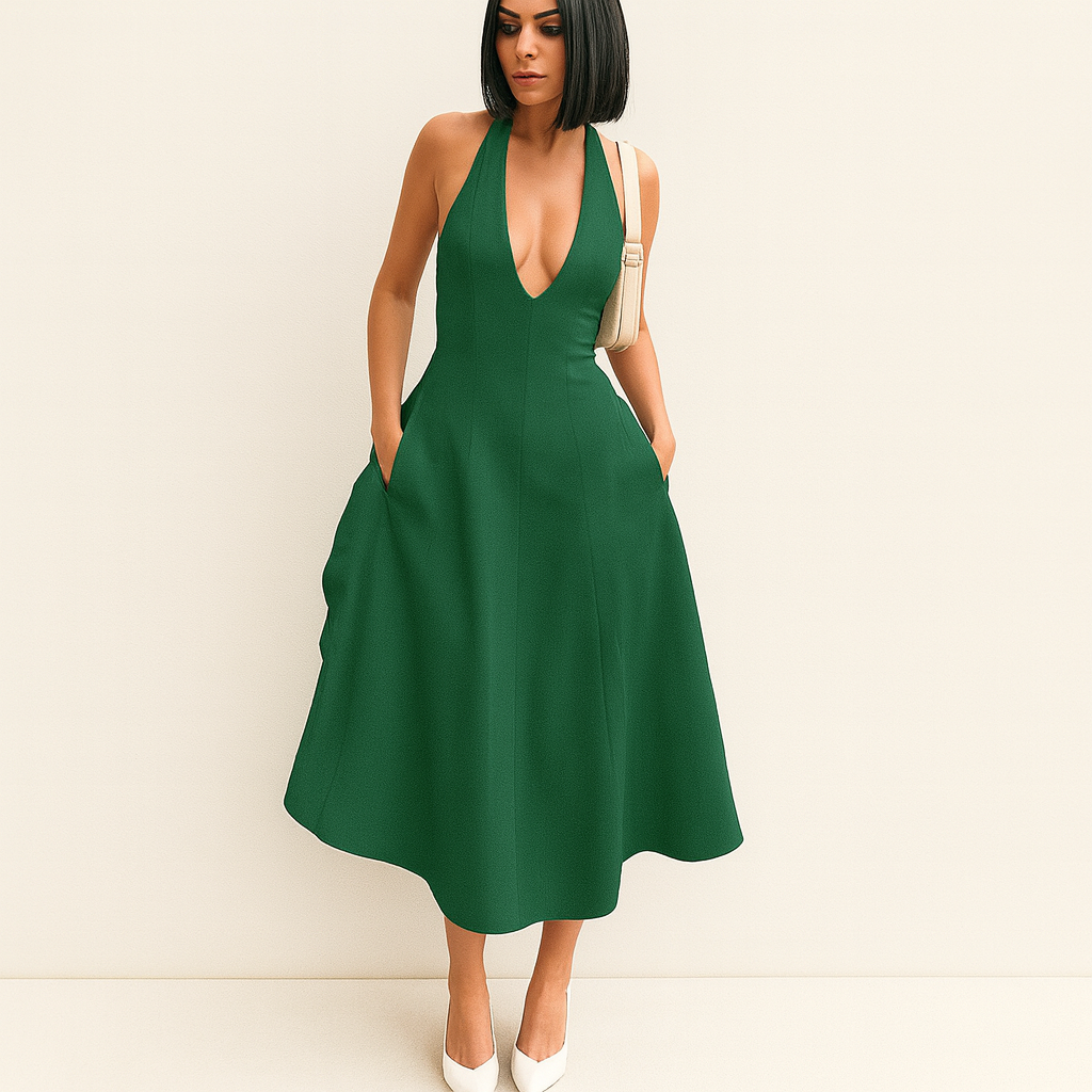 Talenza | Women's Backless Deep V Halter Party Dress | Maxi