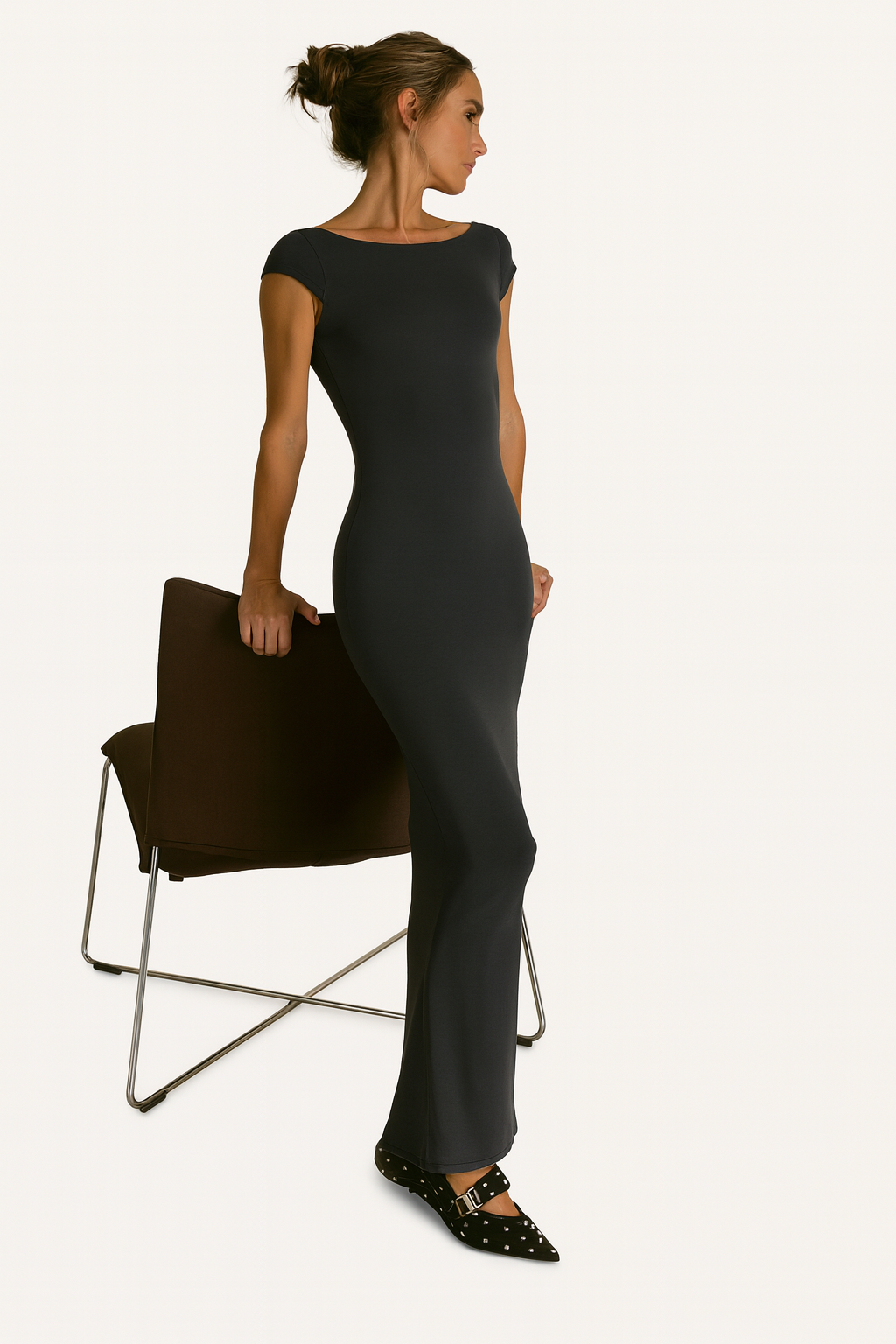 BOOFEENAA | Women's Short Sleeve Backless Evening Dress | Maxi