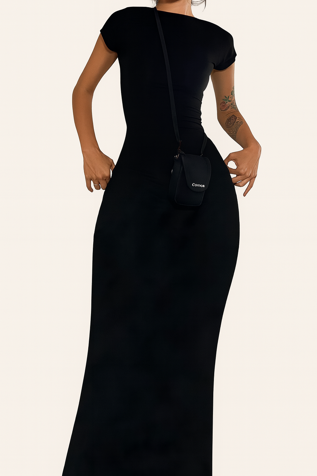 BOOFEENAA | Women's Short Sleeve Backless Evening Dress | Maxi