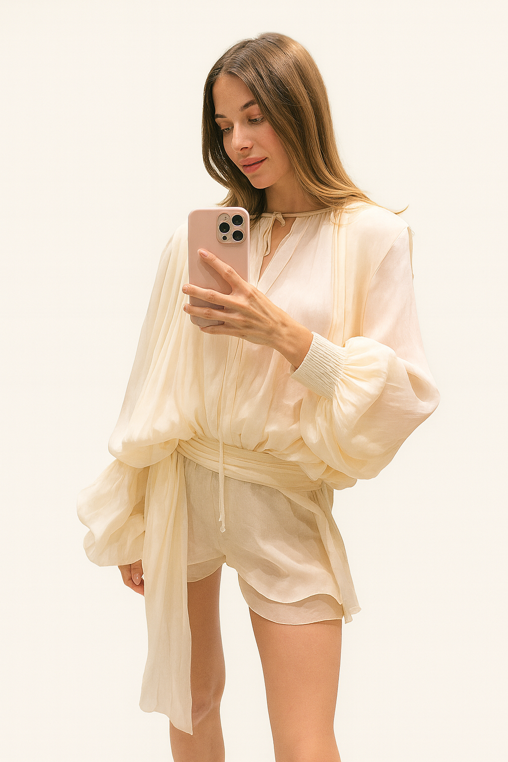 Sweet Pink Flower | Women's V-neck Flared Sleeve Summer Dress | Mini