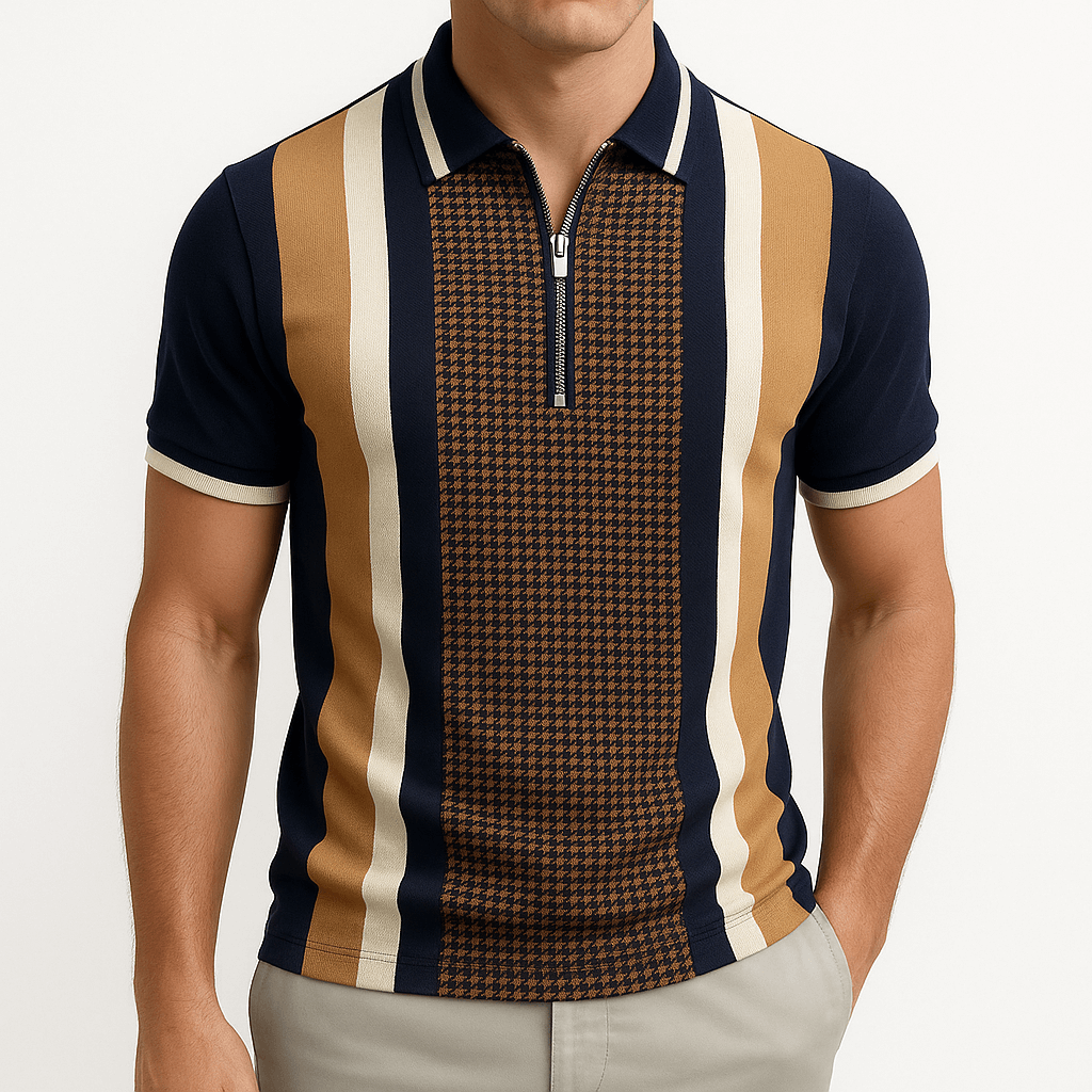 MARMIRI | Retro Zip Stripe Polo Shirt