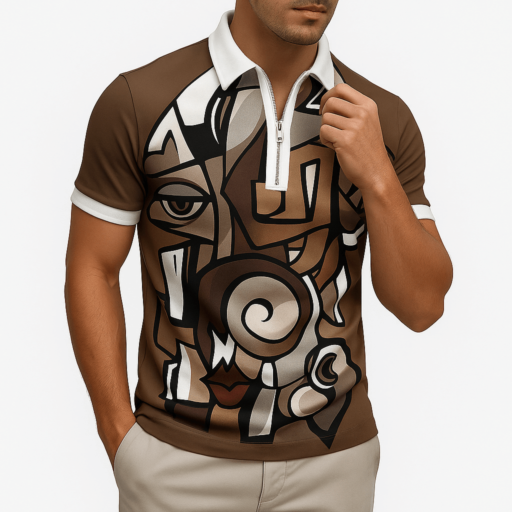 MARMIRI | Retro Zip Stripe Polo Shirt