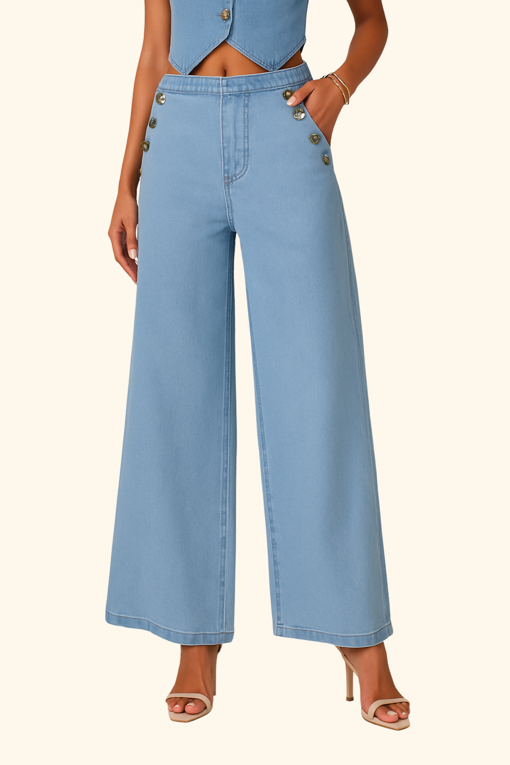 Fmxires | Women's Retro Denim Two-Piece Set | Sleeveless