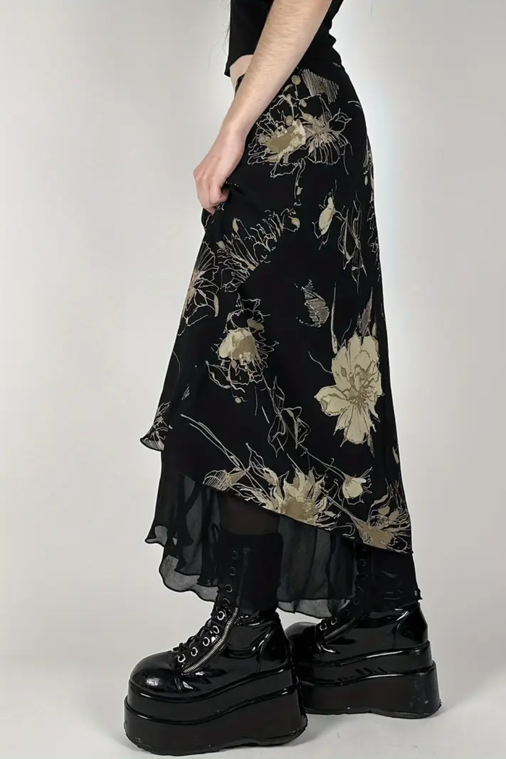 Cutenew | Women's Floral Mesh Skirt | Maxi