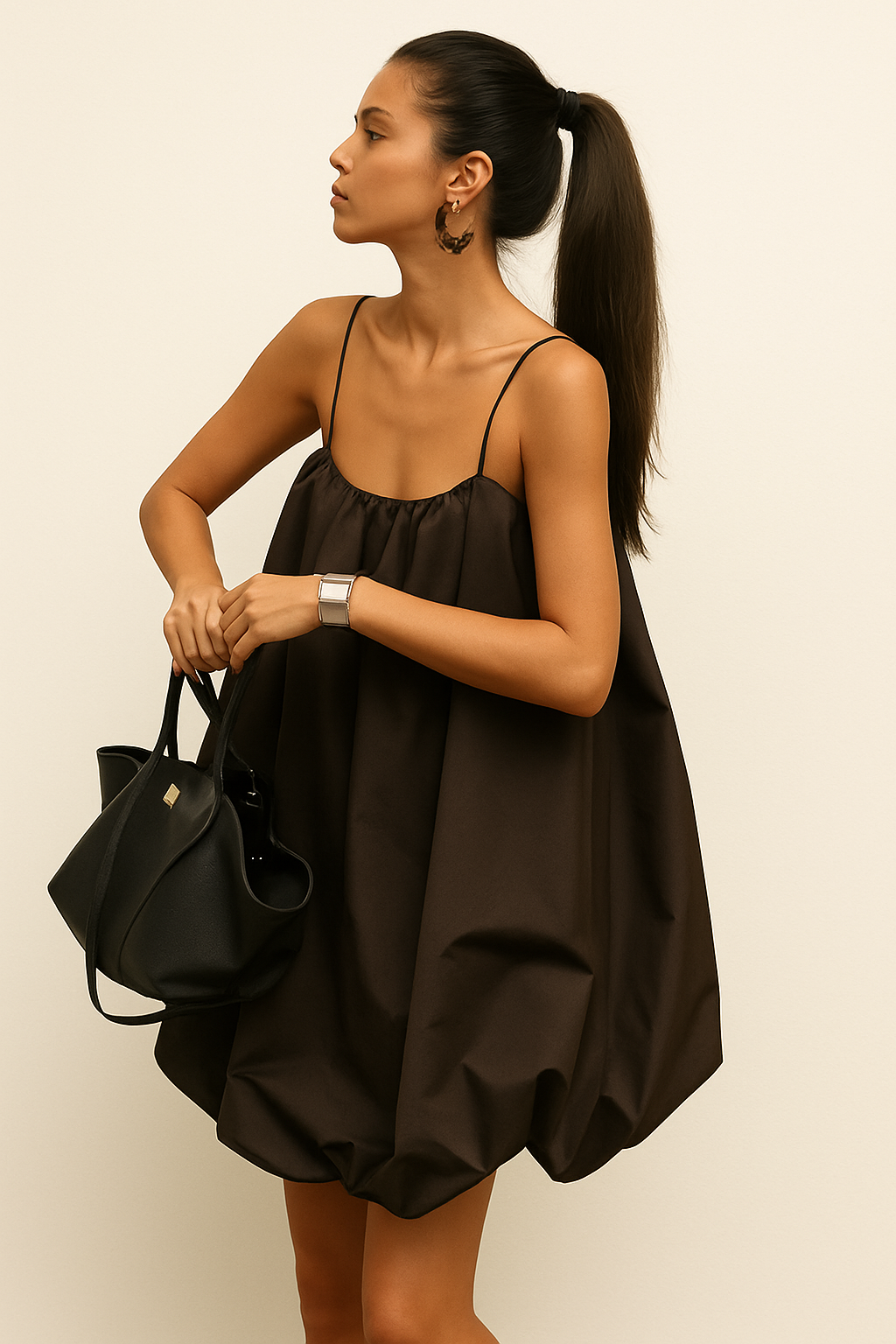 French Black Spaghetti Strap | Women's Elegant Summer Dress | Midi