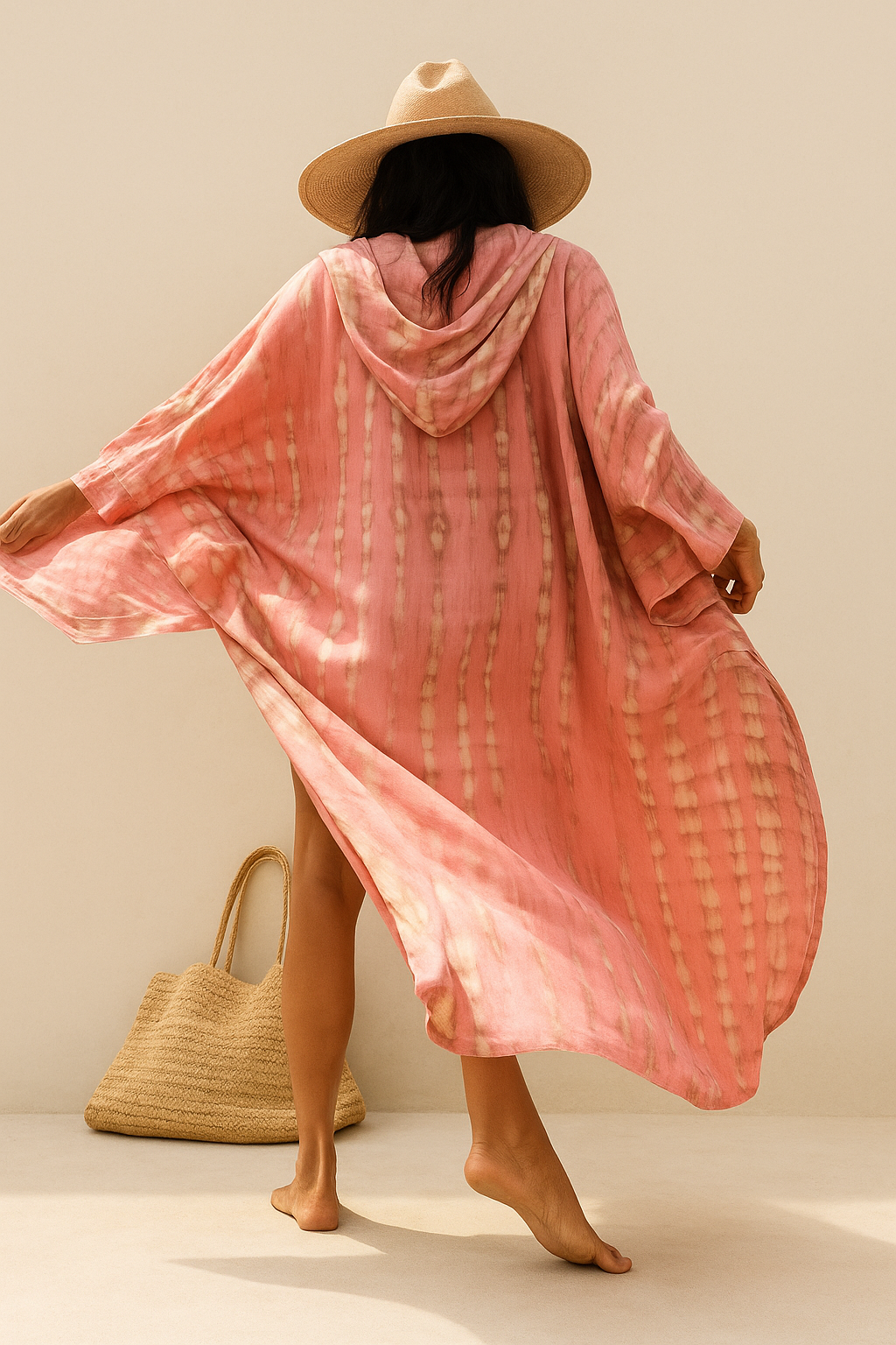 Pink Hooded | Women's Loose Print Cardigan | Lightweight Summer