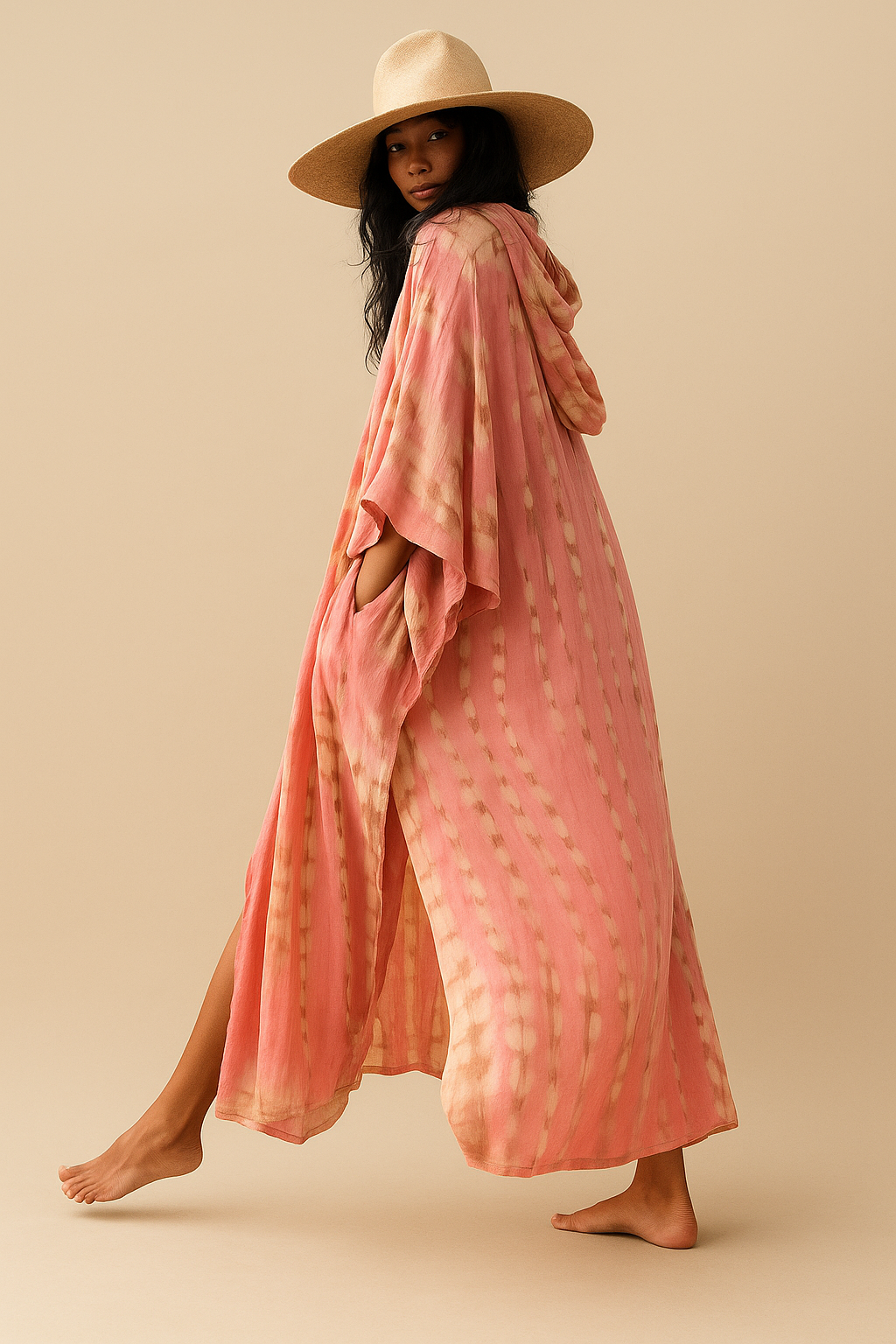 Pink Hooded | Women's Loose Print Cardigan | Lightweight Summer