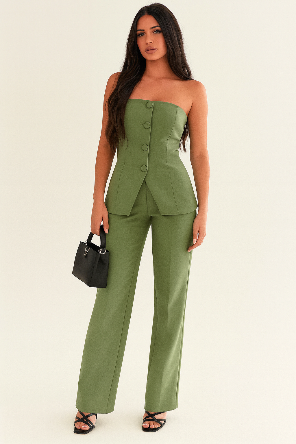 Virelle | Women's Strapless Tailored Set | Wide-Leg Chic