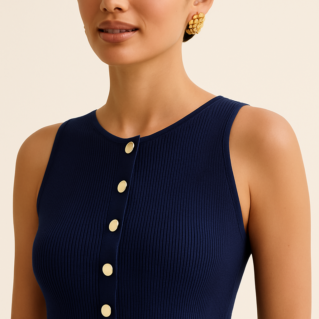 Knitted Button Dress | Women's Sleeveless Party Dress | Maxi