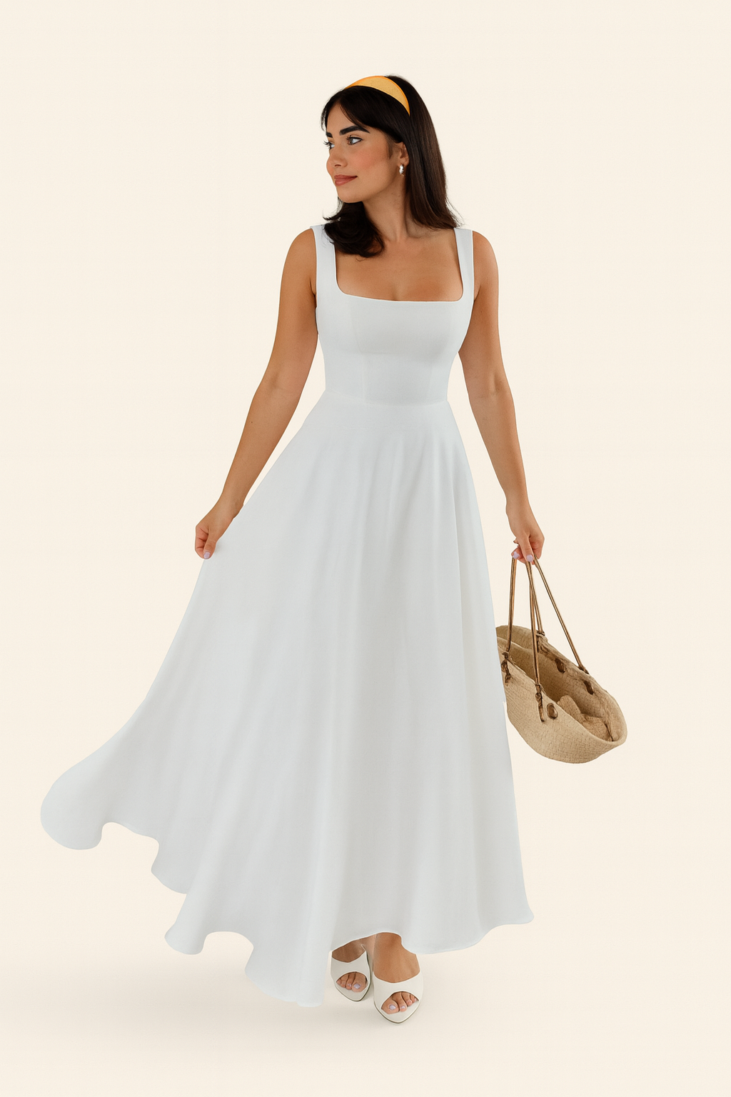 Solid | Women's Spaghetti Strap Backless Summer Dress | Midi