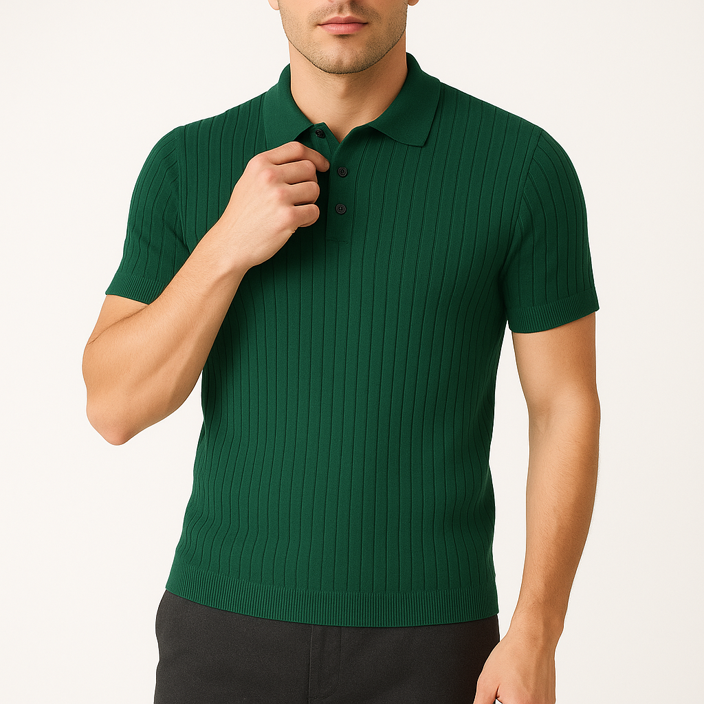 MARMIRI | Retro Ribbed Knit Polo Shirt
