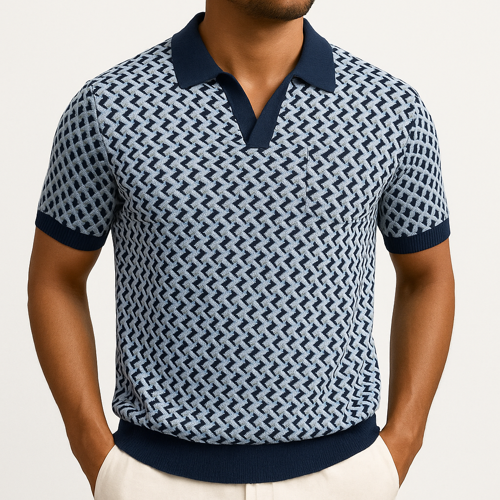 MARMIRI | Blue Illusion Knit Polo Shirt