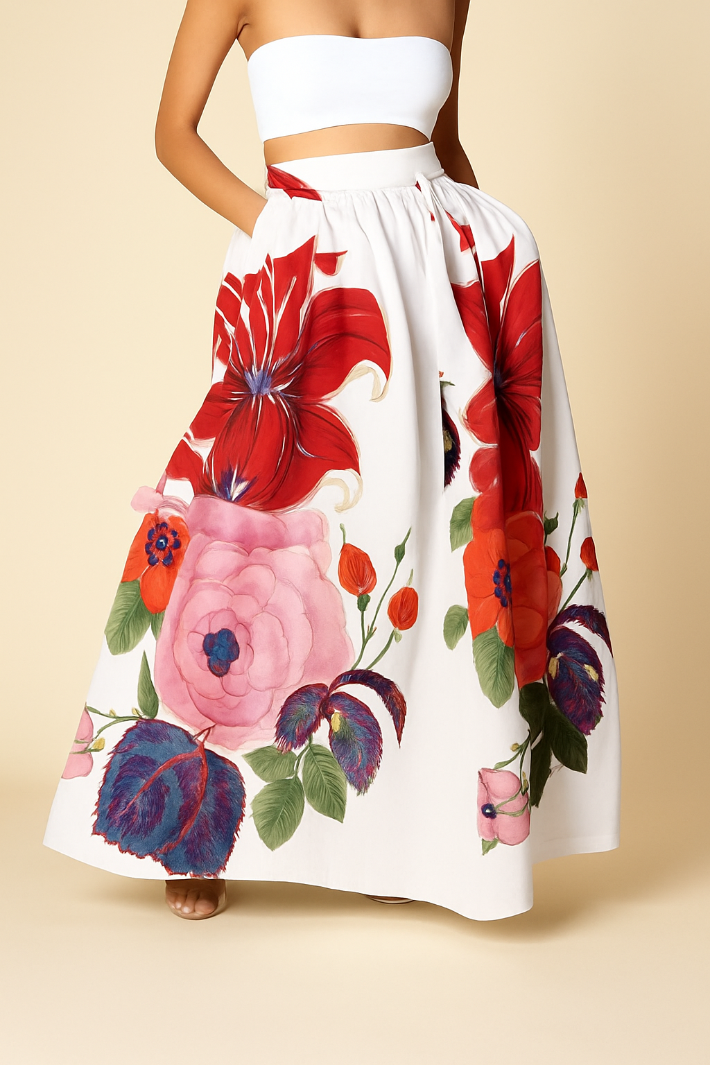 Bohemian Yellow Floral Skirt | Women's High Waist A-Line Skirt | Maxi
