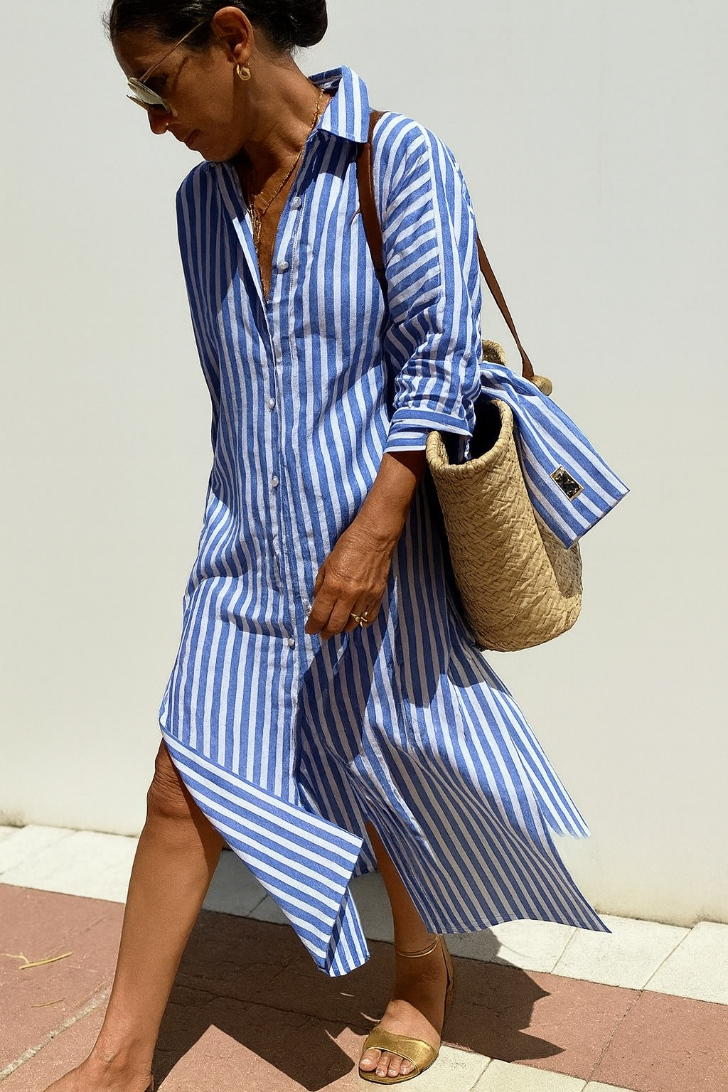 Colbie | Women's Striped Button-Up Summer Dress | Midi