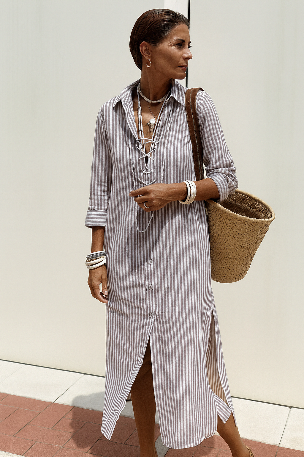 Colbie | Women's Striped Button-Up Summer Dress | Midi