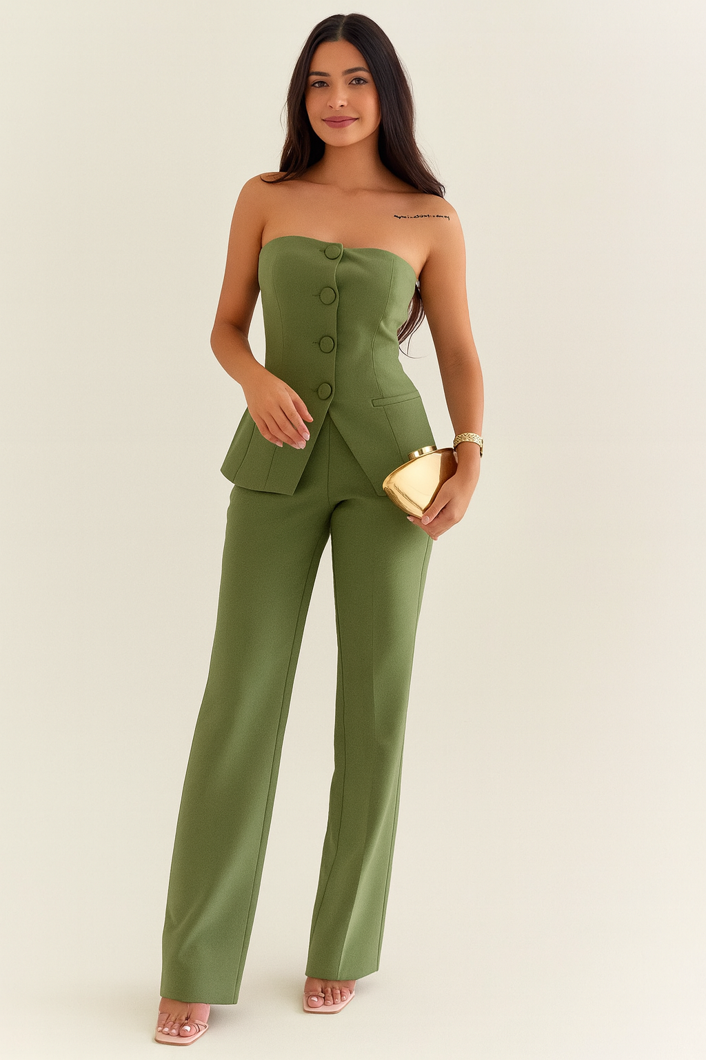 Virelle | Women's Strapless Tailored Set | Wide-Leg Chic
