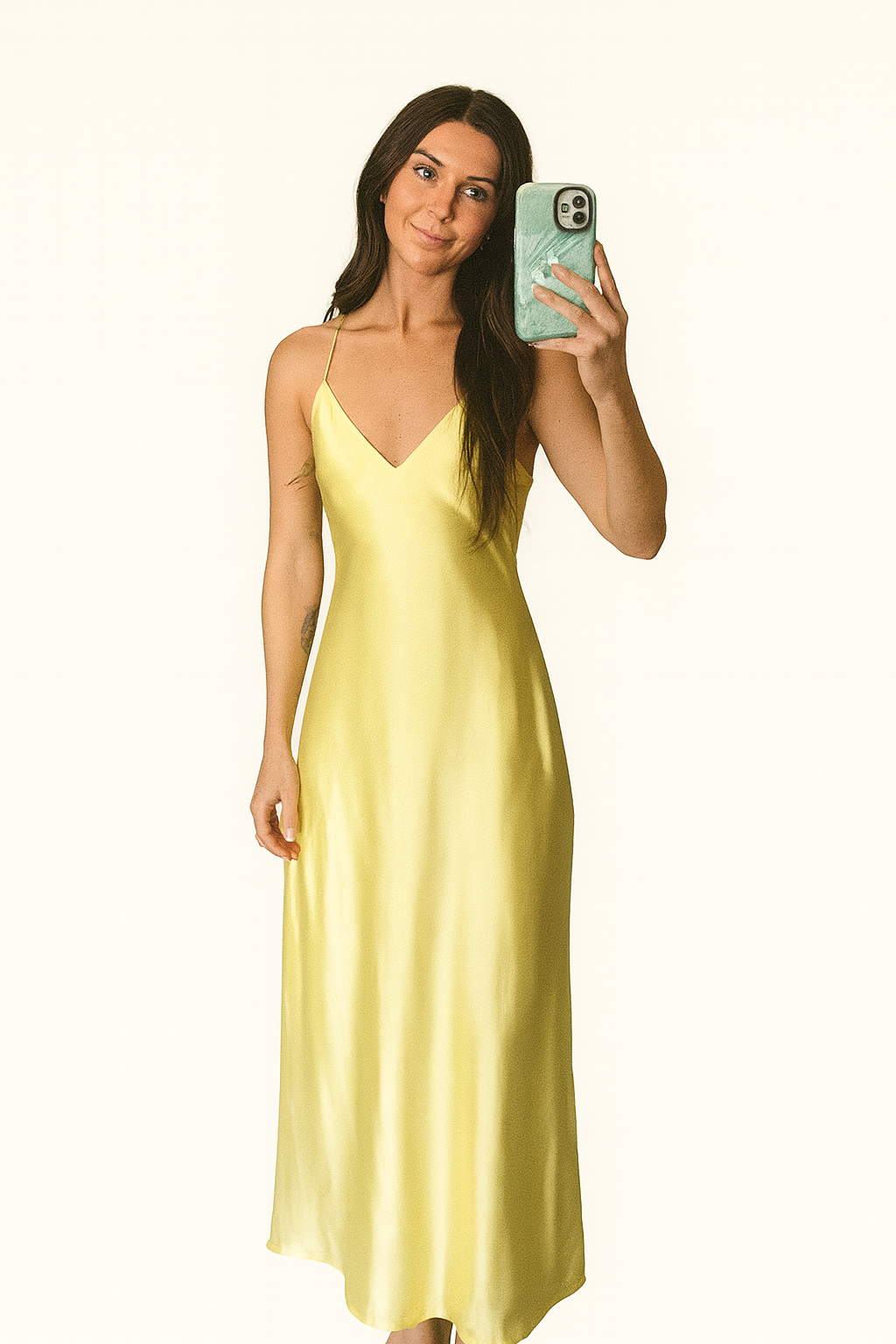 Yellow Satin V-Neck | Women's Backless Party Dress | Maxi