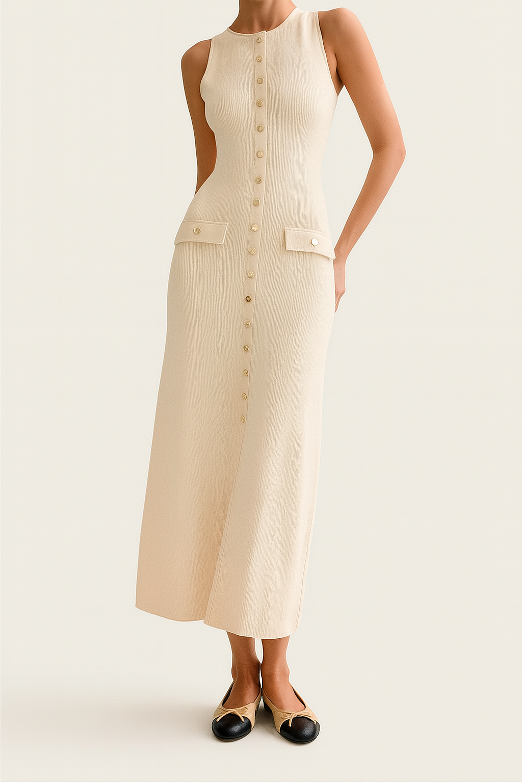 Knitted Button Dress | Women's Sleeveless Party Dress | Maxi