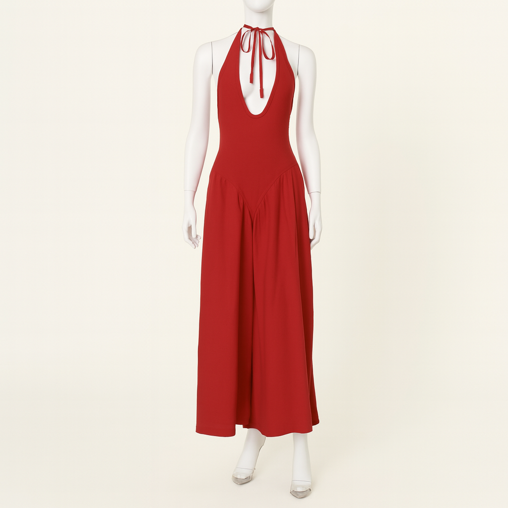 Talenza | Women's Backless Deep V Halter Party Dress | Maxi