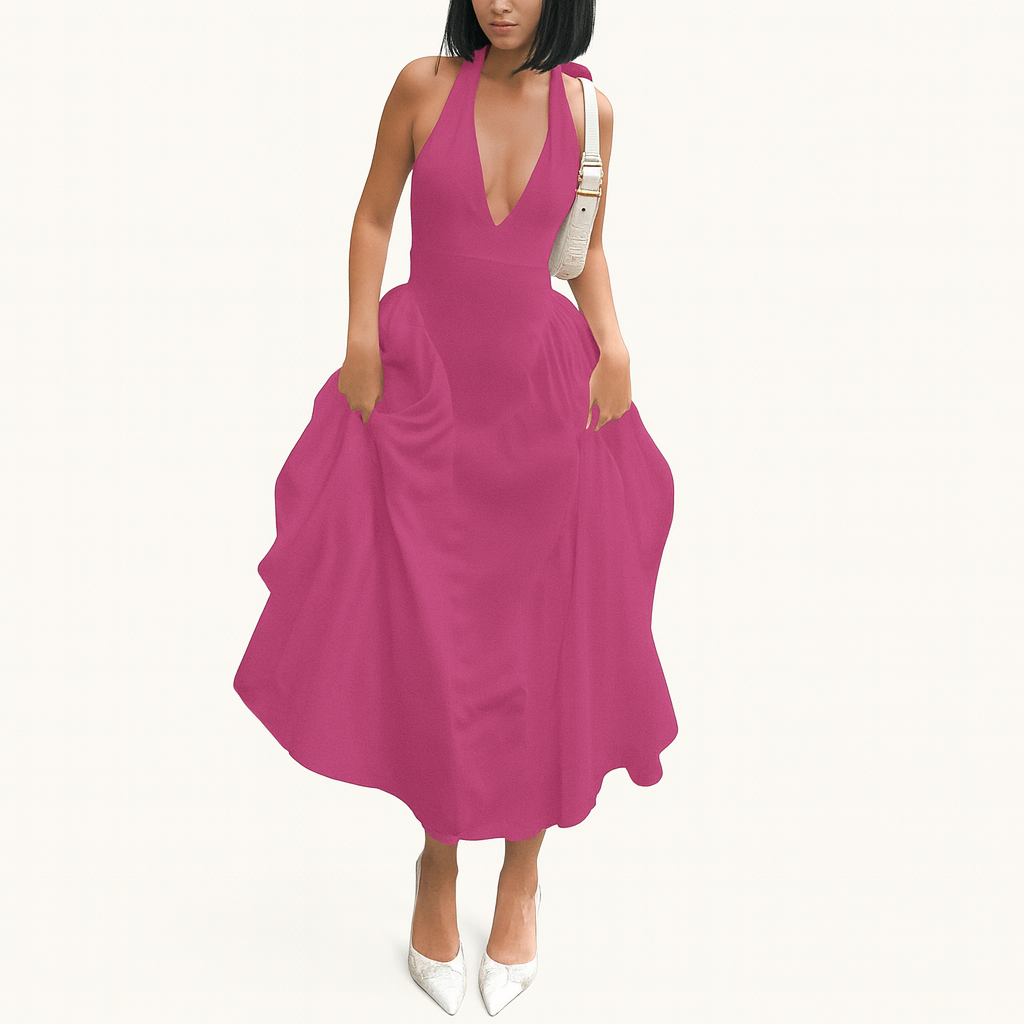 Talenza | Women's Backless Deep V Halter Party Dress | Maxi