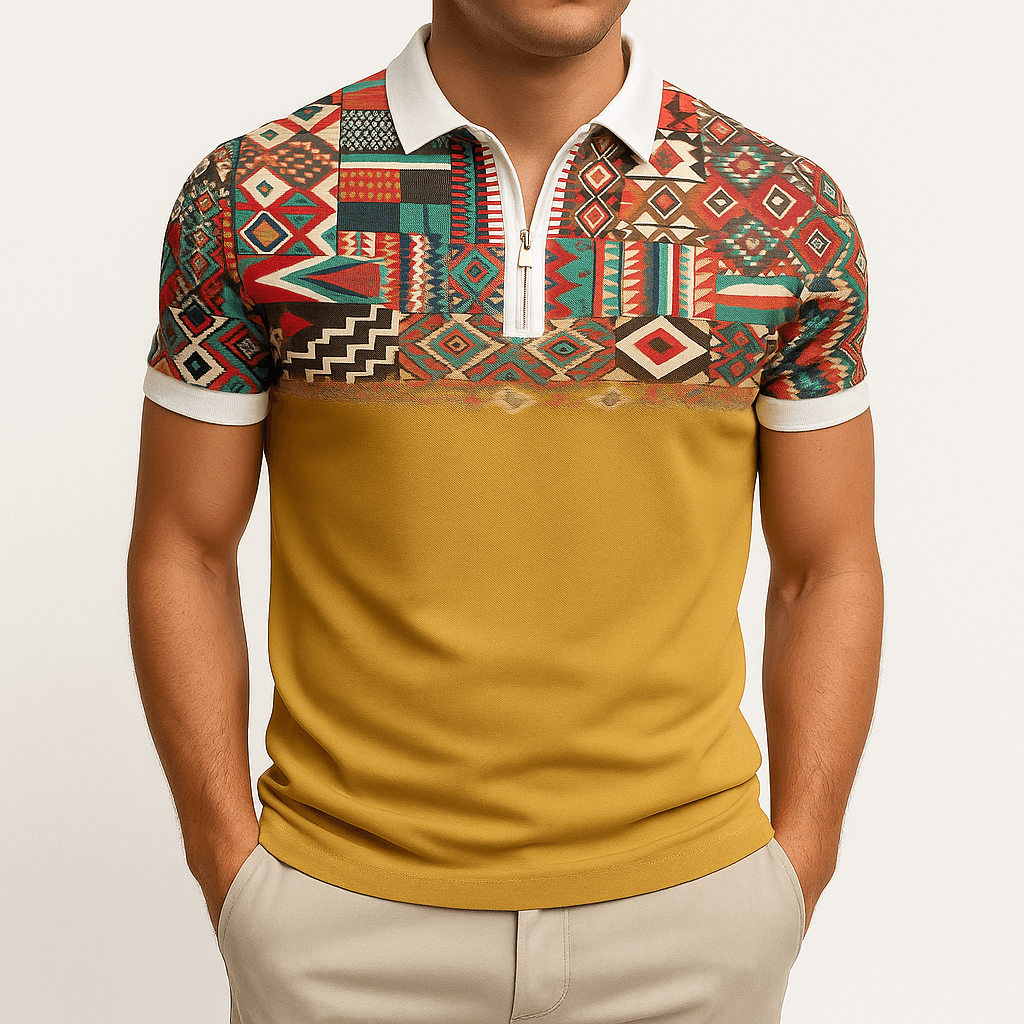 MARMIRI | Retro Zip Stripe Polo Shirt