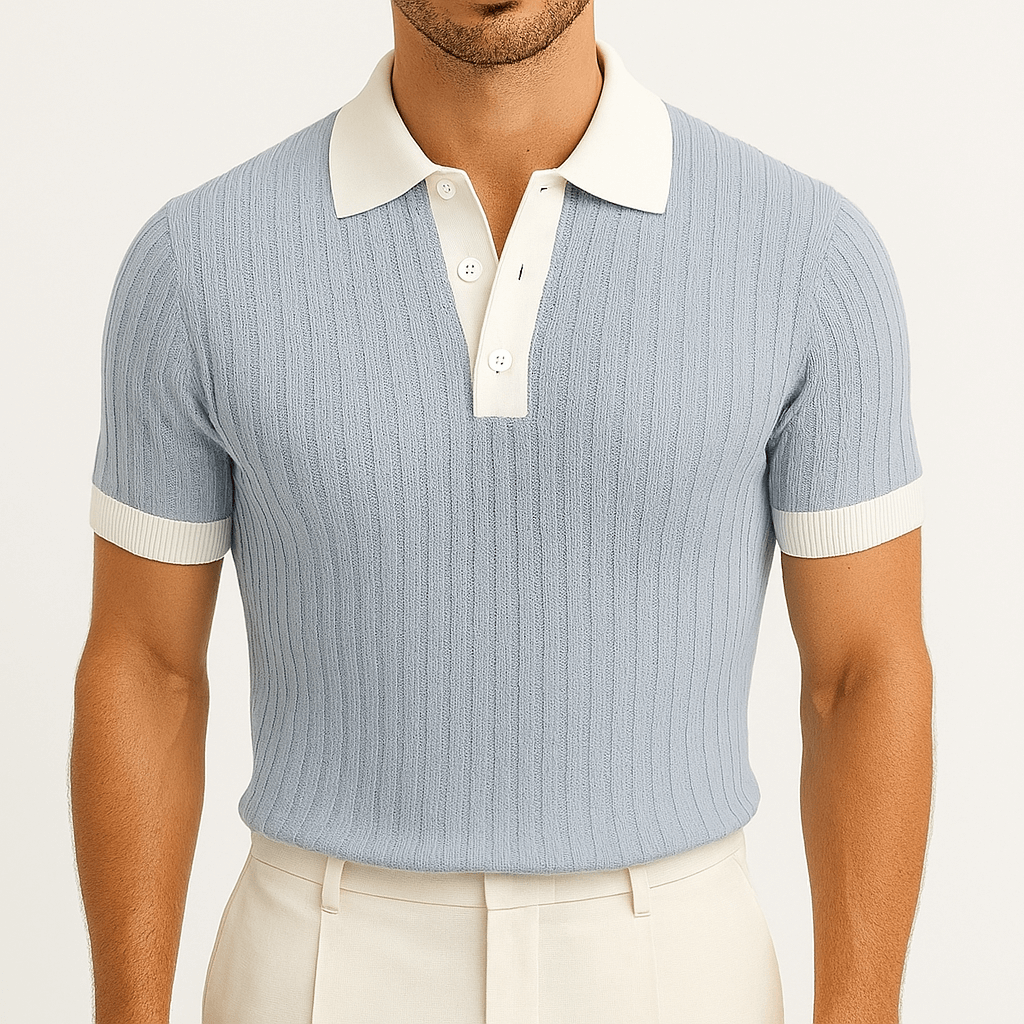 MARMIRI | Ribbed Knit Polo with Contrast Collar
